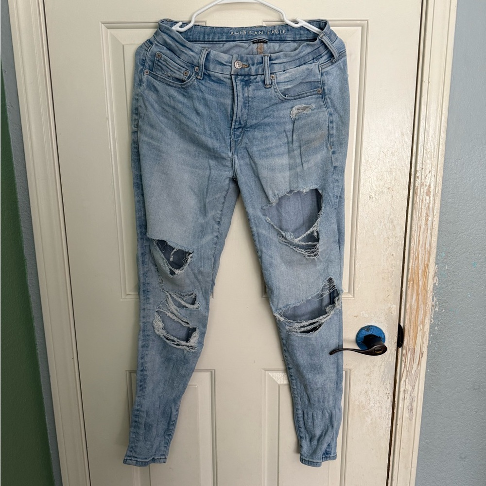 American Eagle Outfitters Ripped Light Blue Skinny Jeans Luxe Stretch
